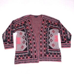 Metaphor Aztec Tribal Cardigan Sweater Women's Large Black Pink Open Front Boho